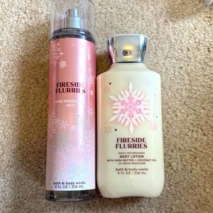 Bath and Body work’s fireside flurries lotion and spray